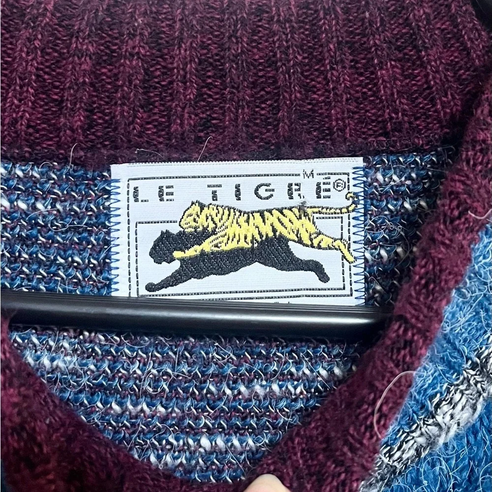 Vintage 1980’s Le Tigre Blue Purple Geometric Jumper Sweater Size Medium USA EUC